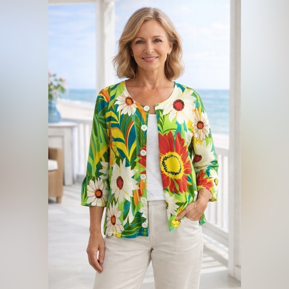 Designers Originals Petite Floral Cardigan PM Button Front Retro 70s Flower